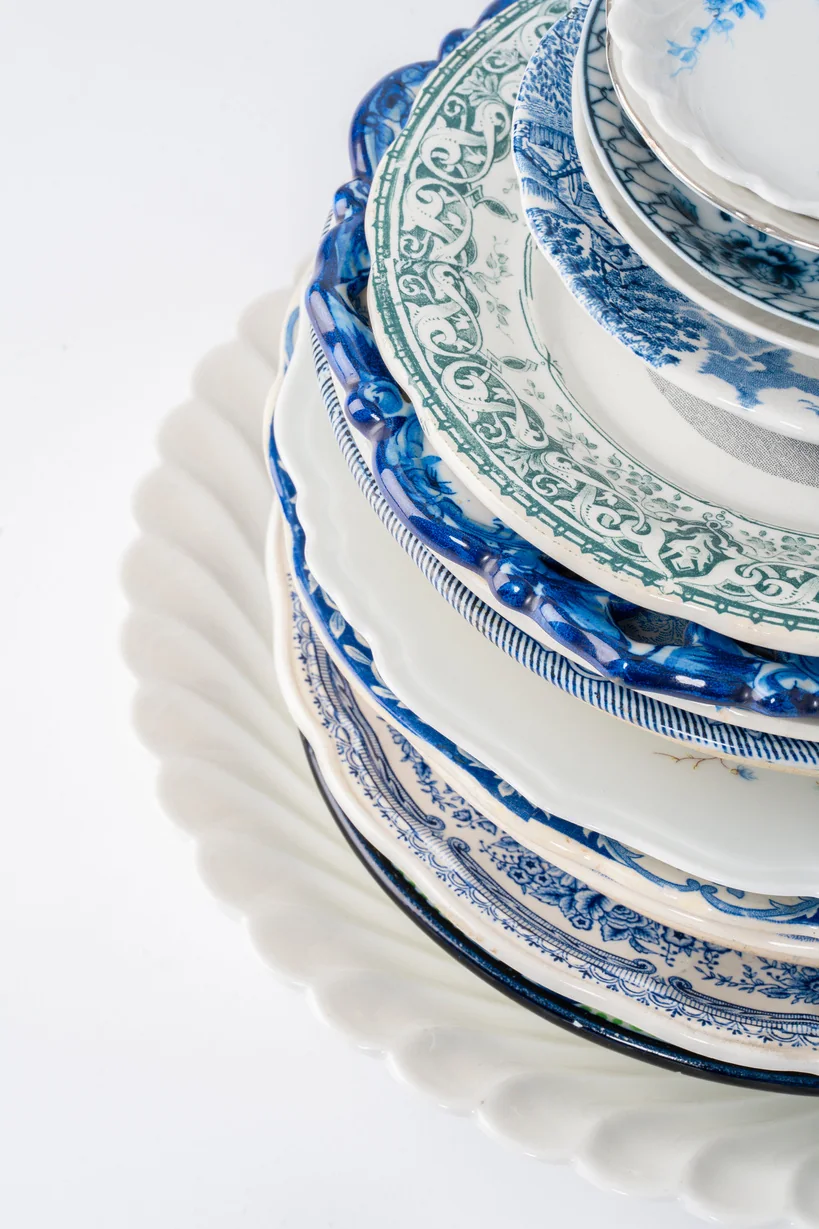 Vintage plates in a stack