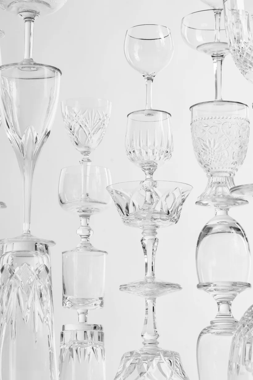 Vintage glassware in composition